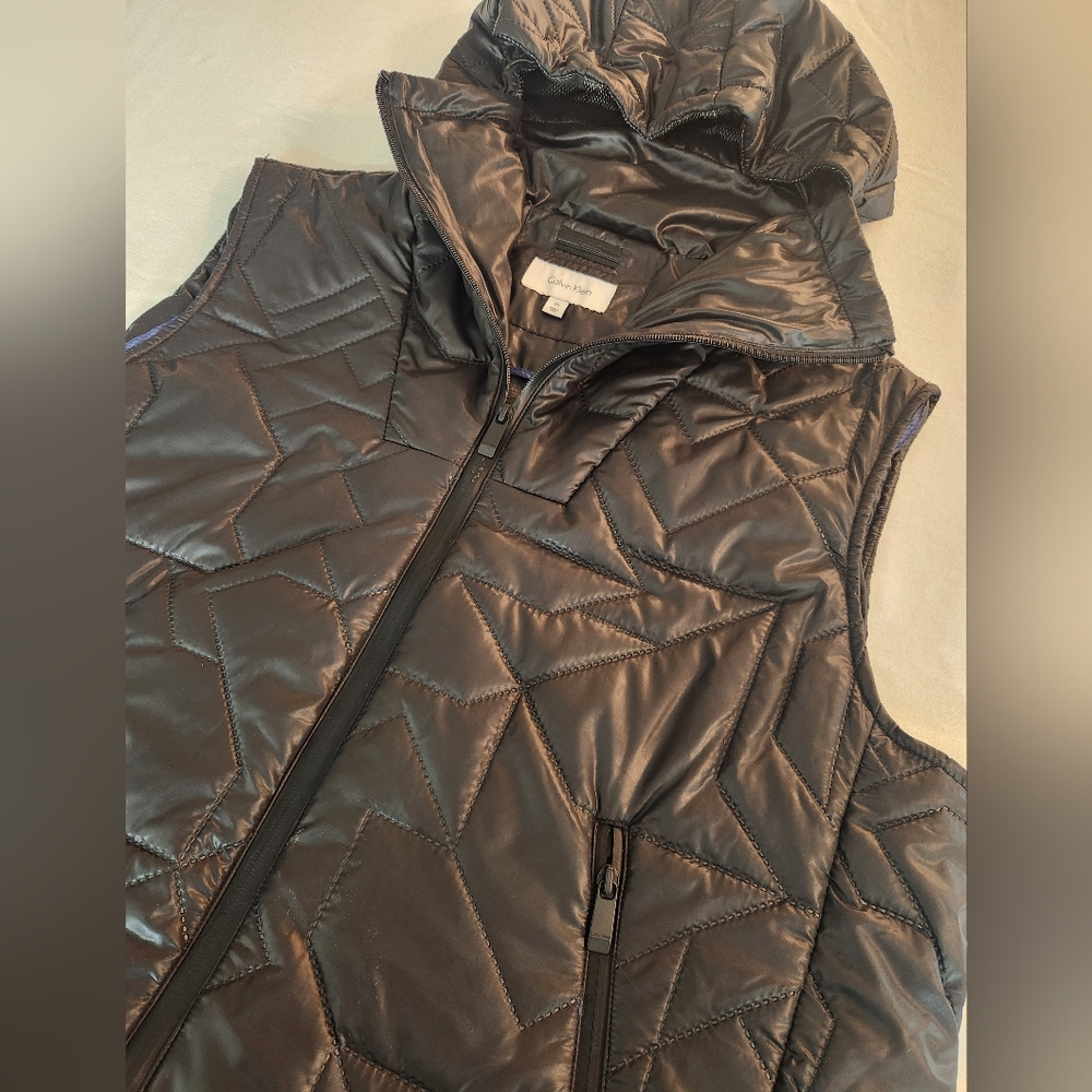 Calvin Klein Quilted Hooded Vest Men’s XXL Black Full Zip Stand-Up Collar